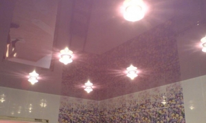 Tavan executat pentru baie decorat cu spot-uri